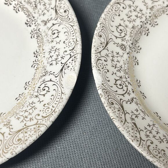 Bread Plates 6"Royal China, Rose Glory 22 Kt Gold Union Made-Set 5-Vintage 1950s - Picture 4 of 5